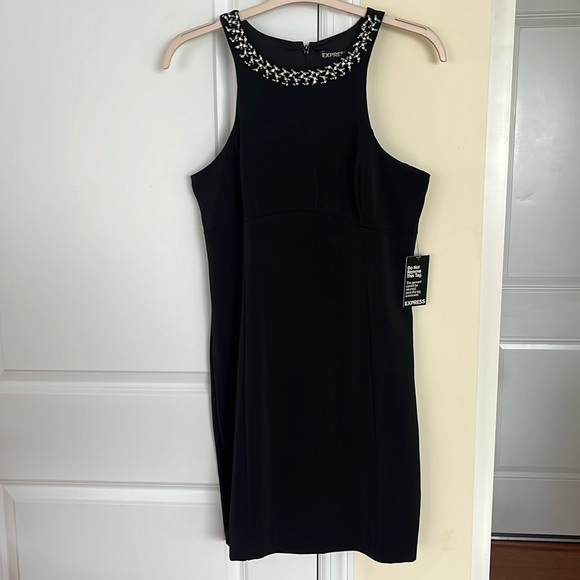 Express Dresses & Skirts - Black Express dress with high neck buzzed with gems brand new with tags